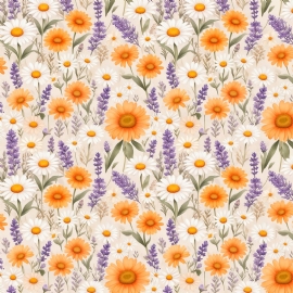 TRICOLINE ESTAMPADA DE GIRASSOL COM LAVANDA 100 ALGODAO