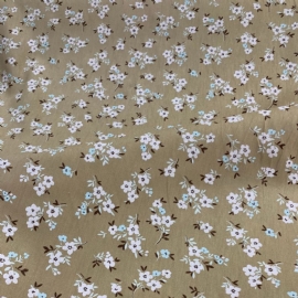 TRICOLINE ESTAMPADA FLORZINHA FUNDO BEGE ESCURO  100 ALGODAO