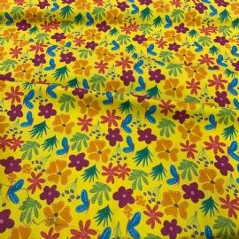 TRICOLINE FLORES FUNDO AMARELO 100 ALGODAO