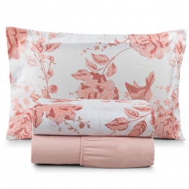 JOGO DE LENCOL  AFFETO 300 FIOS ESTAMPADO ROSE