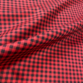 TECIDO CHITAO XADREZ PRETO COM VERMELHO  100 POLIESTER