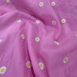 CAMBRAIA DE ALGODAO BORDADA MARGARIDA FUNDO ROSA