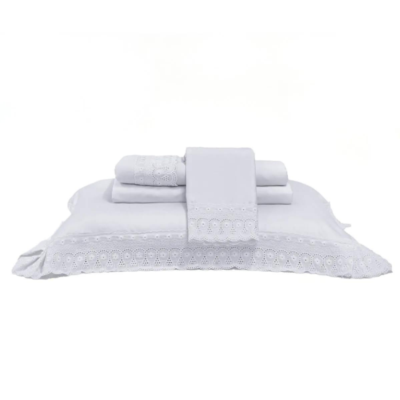 Jogo de lenol branco Buettner 300 fios rendada