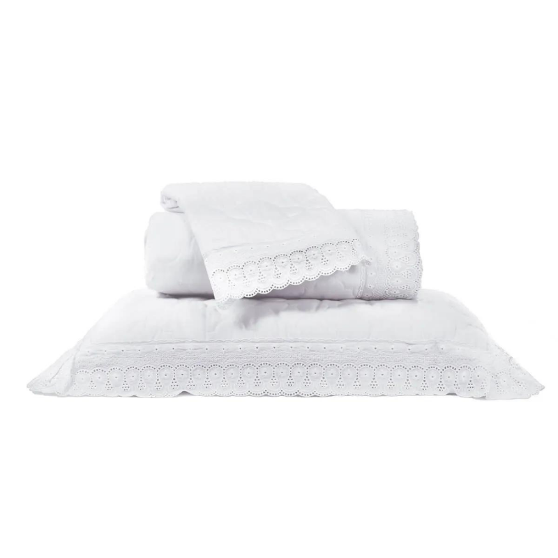 Kit cobreleito branco Buettner 300 fios rendada