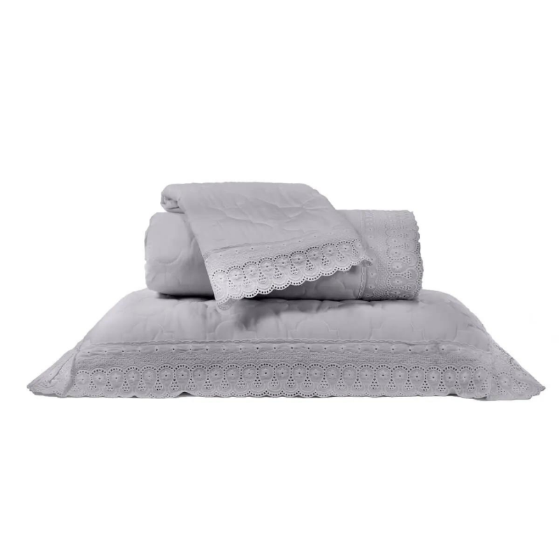 Kit cobreleito prata Buettner 300 fios rendada