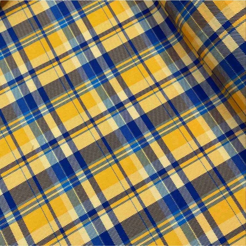 Tricoline xadrez amarelo e azul  100% algodo