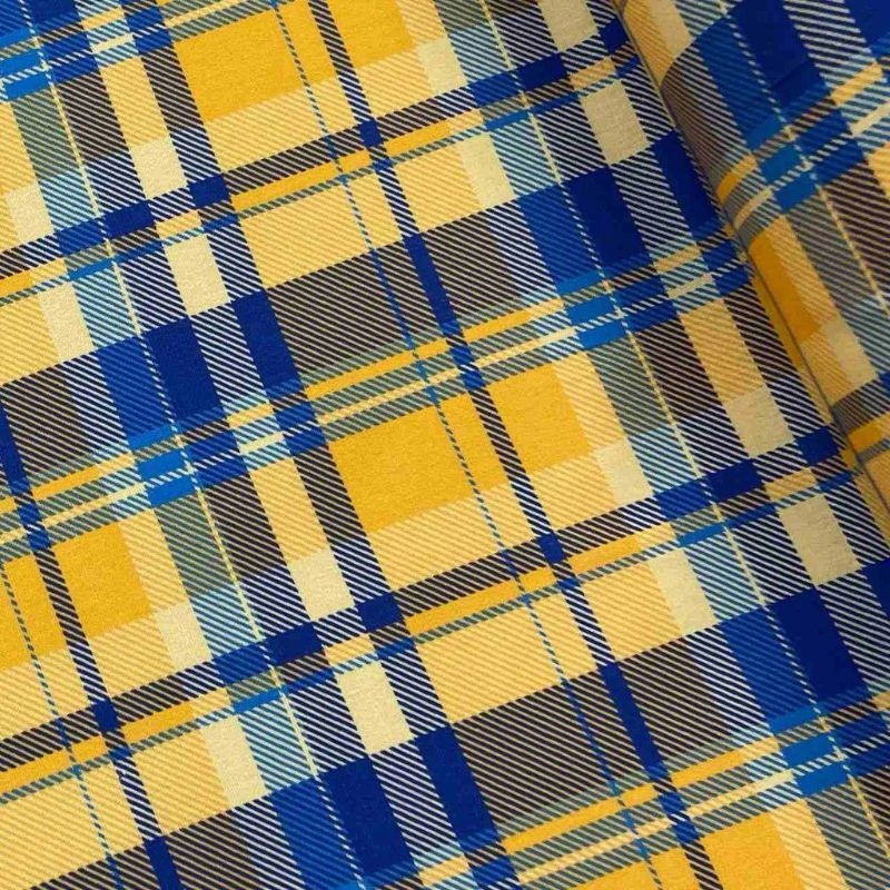 Tricoline xadrez amarelo e azul  100% algodo