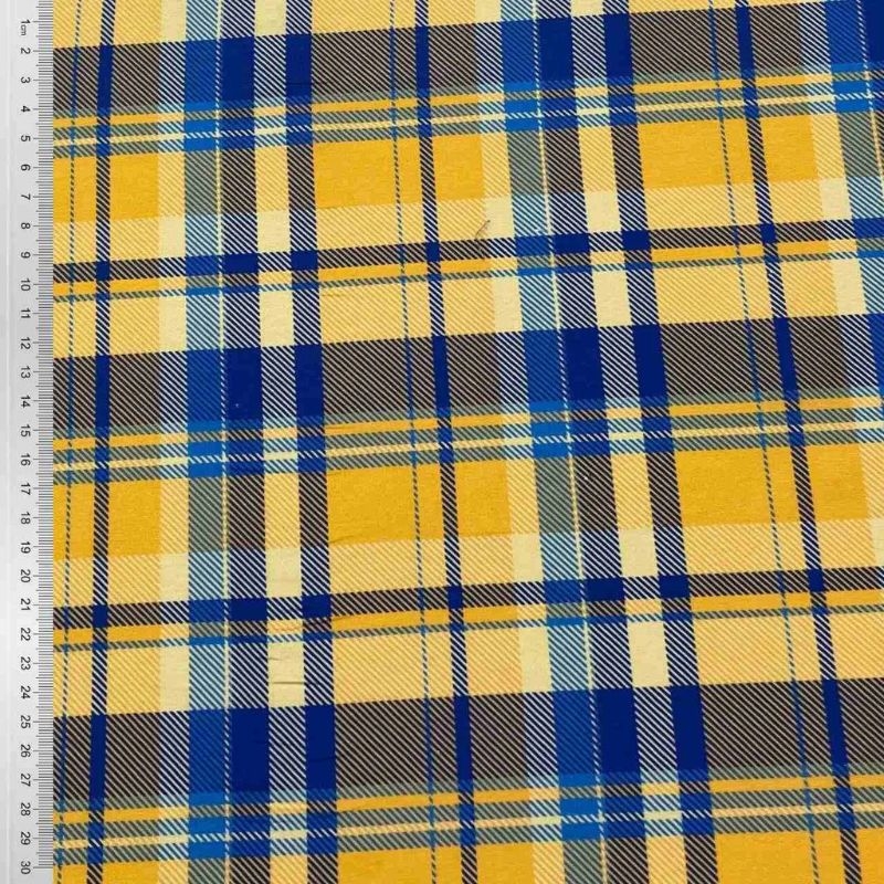 Tricoline xadrez amarelo e azul  100% algodo