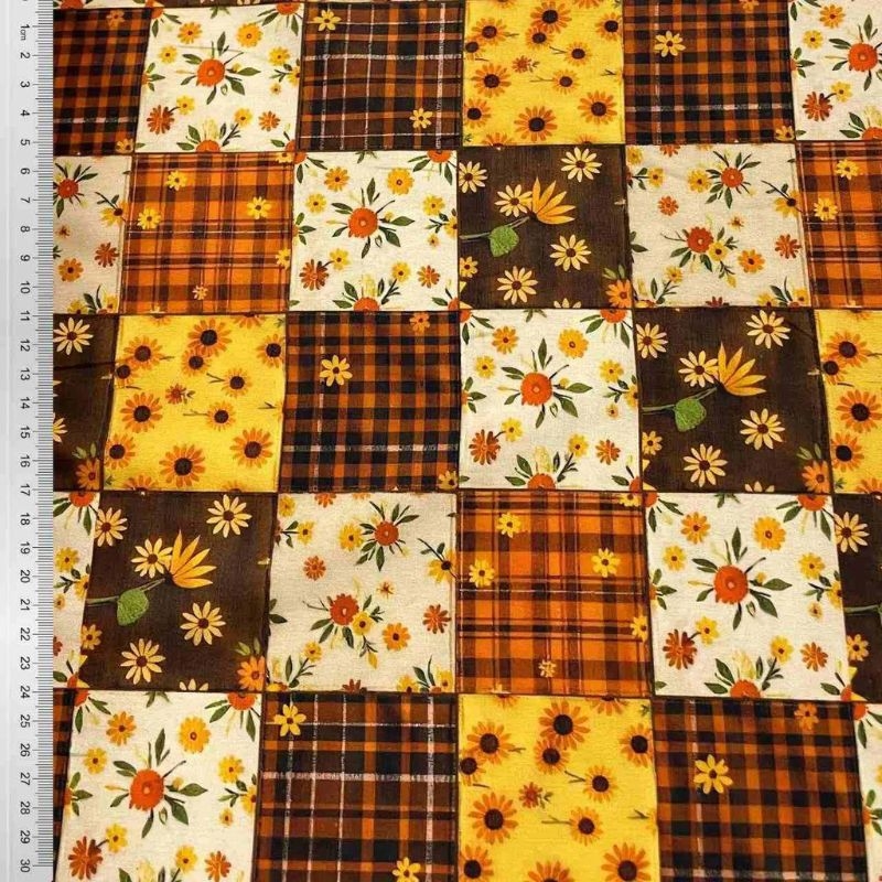 Tricoline Patchwork de Girassol 100% algodo