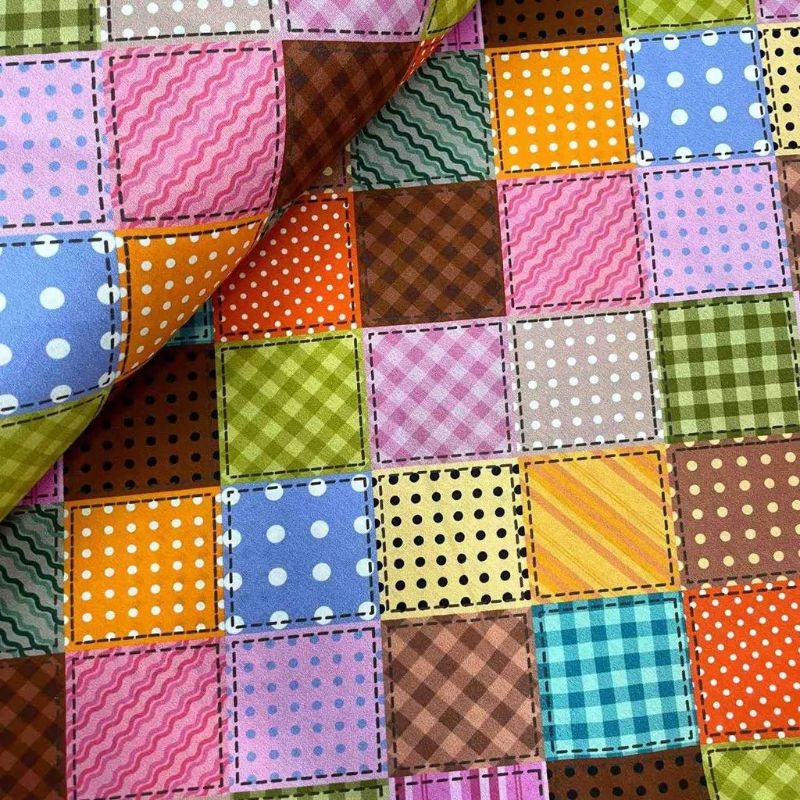 Tricoline Patchwork colorido 100% algodo