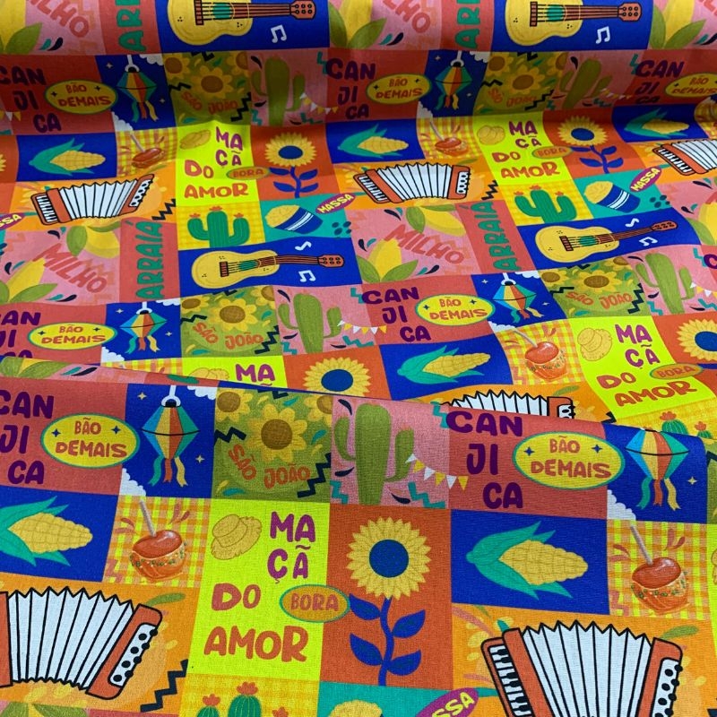 Tricoline festa junina cantigas 100% algodo
