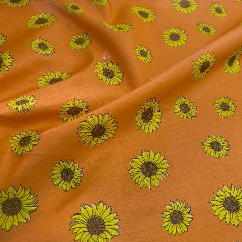 Tecido Chito Girassol Fundo Laranja 100% Polister