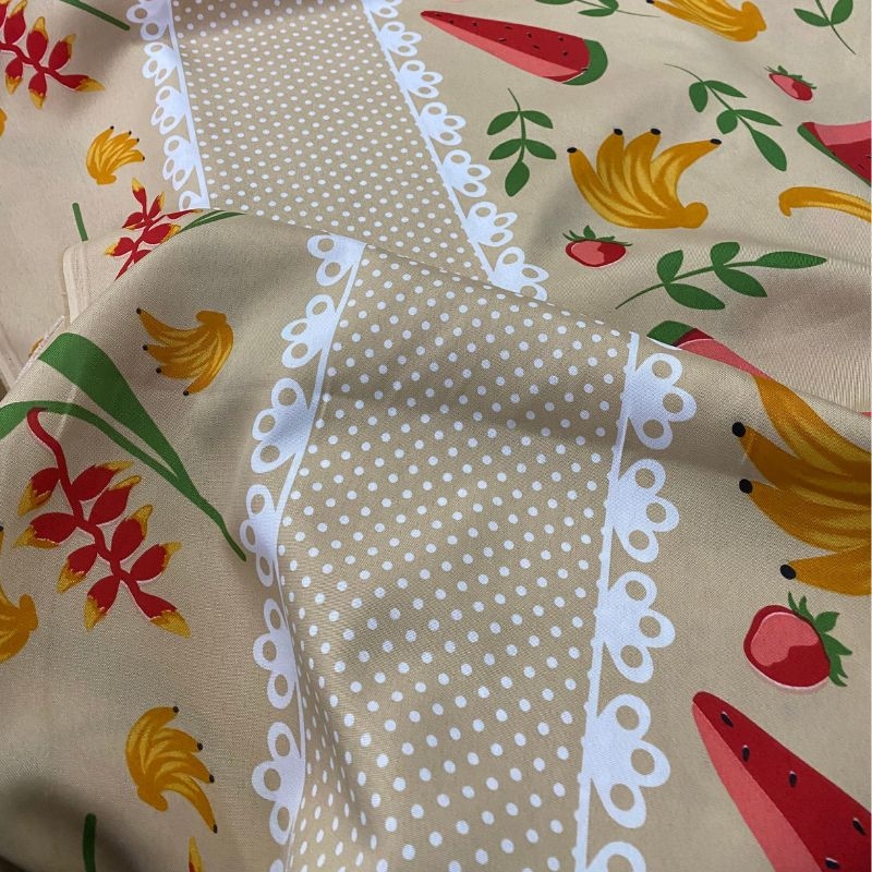 Tecido Atoalhado Oxford Beje Com Frutas