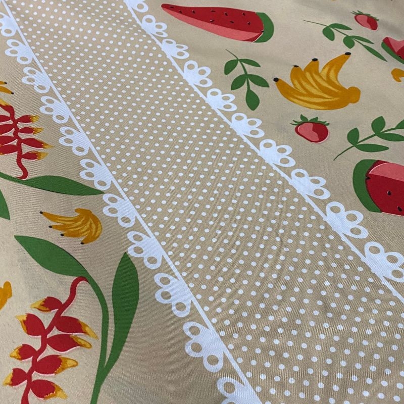Tecido Atoalhado Oxford Beje Com Frutas