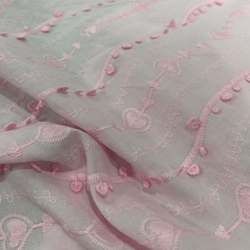 Cotton Bordado Barrado Corao Rosa
