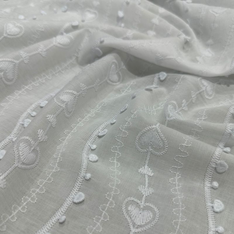 Cotton Bordado Barrado Corao Branco