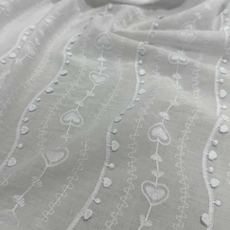 Cotton Bordado Barrado Corao Branco