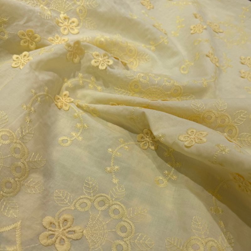 Cotton Bordado Barrado Flor Amarelo