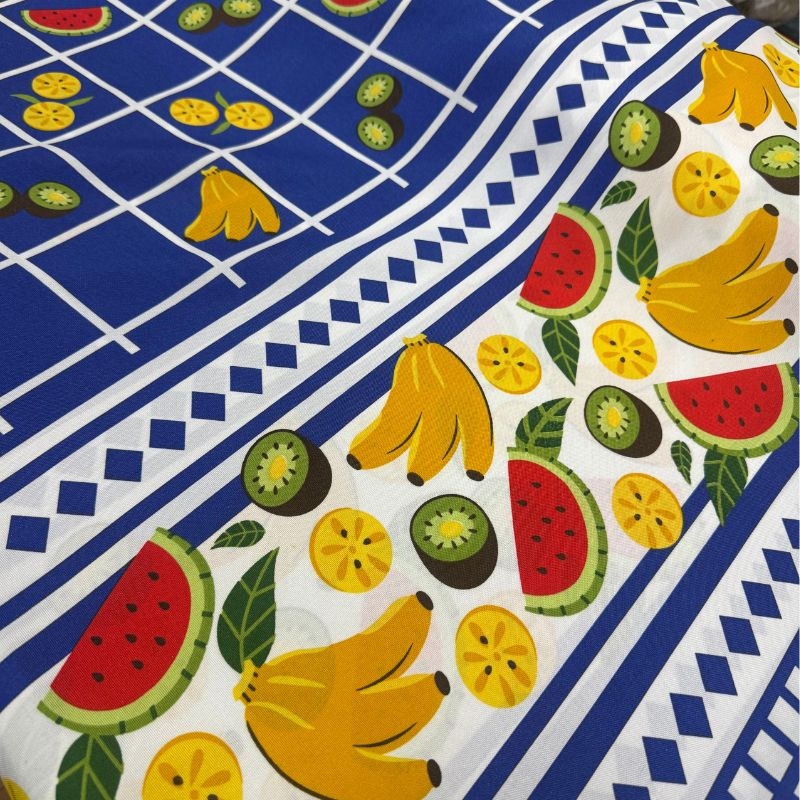Tecido Atoalhado Oxford Azul Frutas