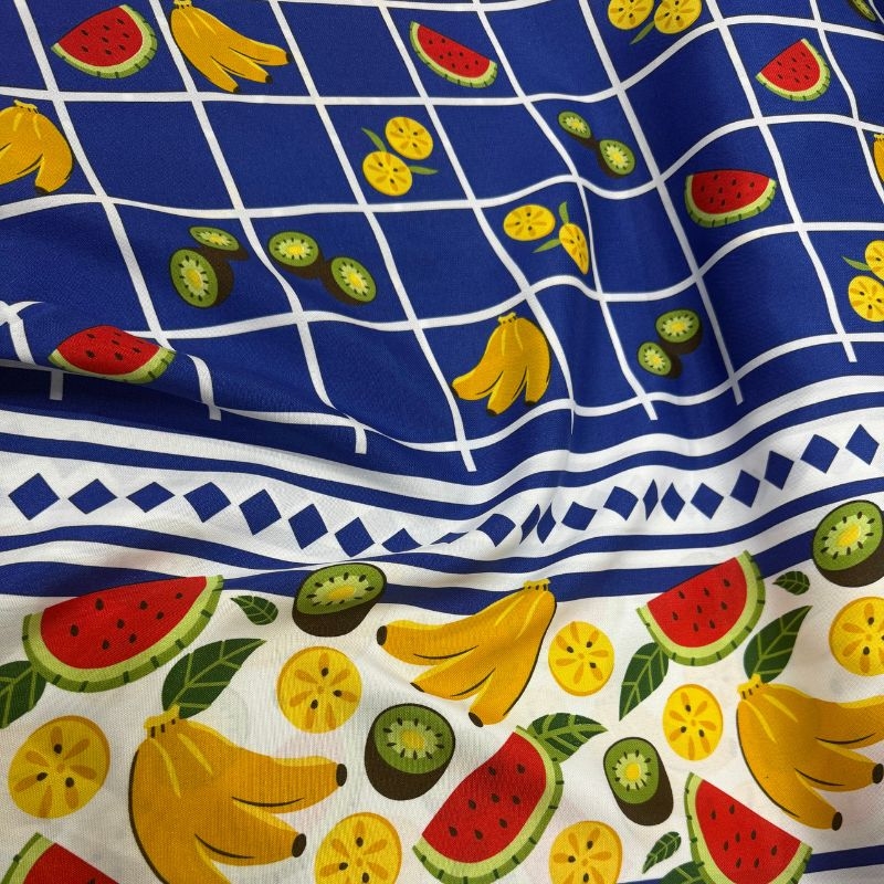 Tecido Atoalhado Oxford Azul Frutas