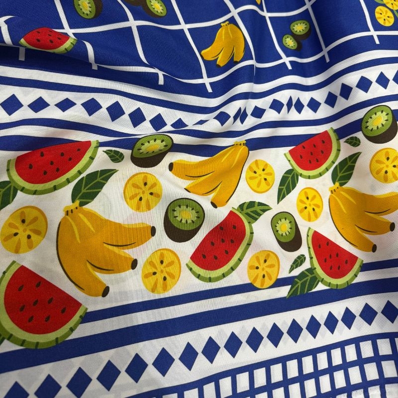 Tecido Atoalhado Oxford Azul Frutas